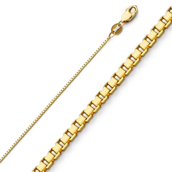 2pc set 14K Yellow Gold CZ M initial 16” inches 0.5mm Dainty Box chain necklace - Picture 9 of 12